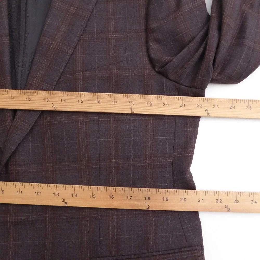 Joseph Abboud Mens Blazer Jacket Brown Plaid 100% Wool 42 Regular